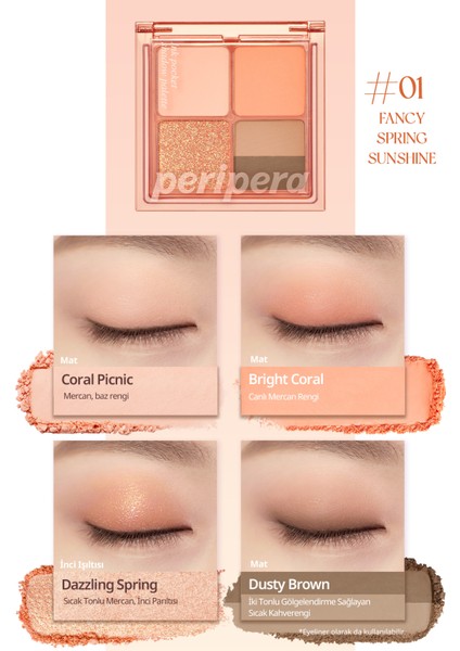 Mat, Parıltılı Tonlarda 5'li Far Paleti PERIPERA Ink Pocket Shadow Palette(01 Fancy Spring Sunshine)