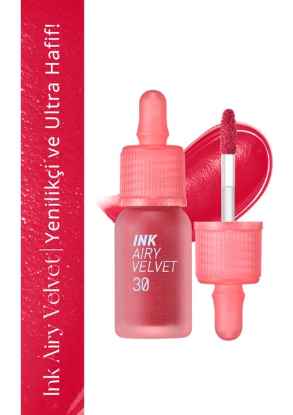 Uzun Süre Kalıcı ve Hafif Formüllü, Kadife Bitişli Tint PERIPERA Ink Airy Velvet (30 Wake Up Cherry)