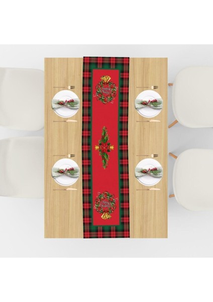 Yılbaşı Christmas Temalı Ekoseli 4 Kırlent Kılıfı 1 Runner Set fırsatları