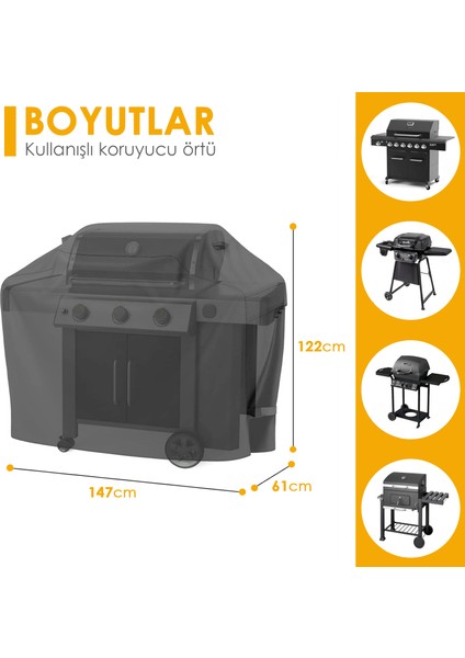 Bbq Mangal Koruma Örtüsü - Barbekü Grill Brandası Su Geçirmez 147-61-122 cm