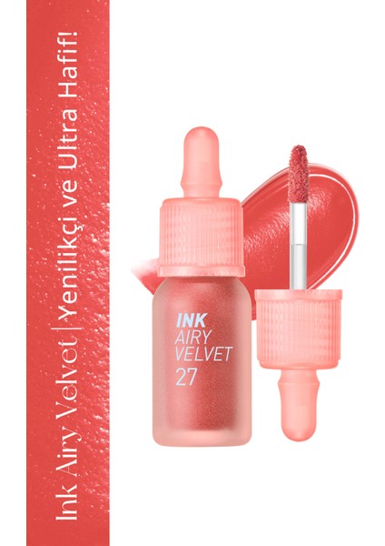 Uzun Süre Kalıcı ve Hafif Formüllü, Kadife Bitişli Tint PERIPERA Ink Airy Velvet (27 Inside Peach)