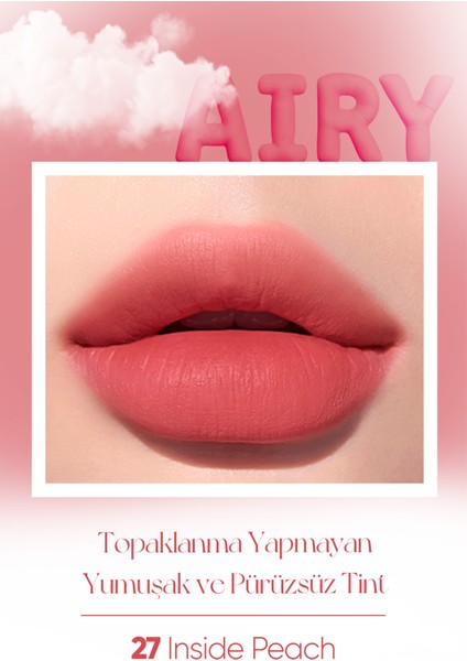 Uzun Süre Kalıcı ve Hafif Formüllü, Kadife Bitişli Tint PERIPERA Ink Airy Velvet (27 Inside Peach)