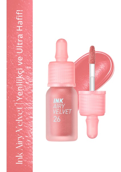 Uzun Süre Kalıcı ve Hafif Formüllü, Kadife Bitişli Tint PERIPERA Ink Airy Velvet (26 Apricot Peach)