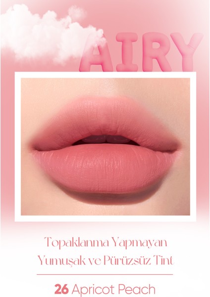 Uzun Süre Kalıcı ve Hafif Formüllü, Kadife Bitişli Tint PERIPERA Ink Airy Velvet (26 Apricot Peach)