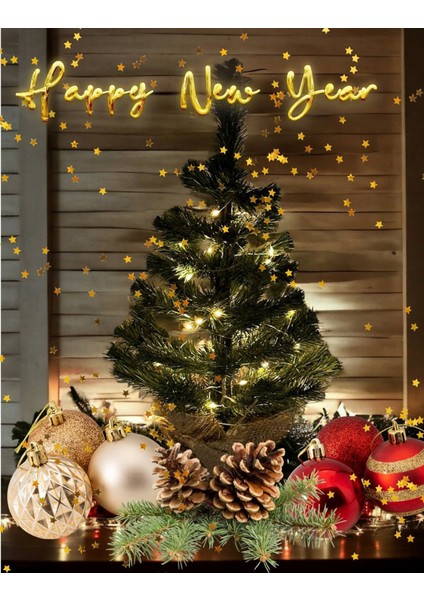 Işıklı Yılbaşı Çam Ağacı Kütük Tabanlı Jüt Ipli Masaüstü Yeni Yıl Noel Ağacı fırsatları