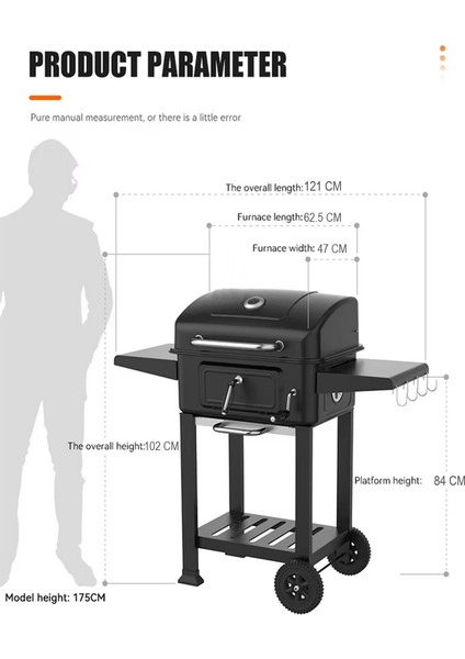 Tekerlekli Kömürlü Bbq Dökme Demir Kömürlü Mangal Fırınlı Büyük Barbekü Izgara 01022