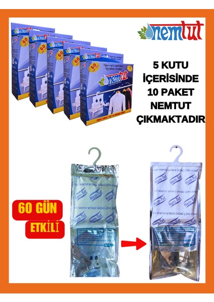 Nem Tut Nem Alıcı Rutubet Emici Korozyon Giderici (5 Kutu İçerisinde 10 Paket)