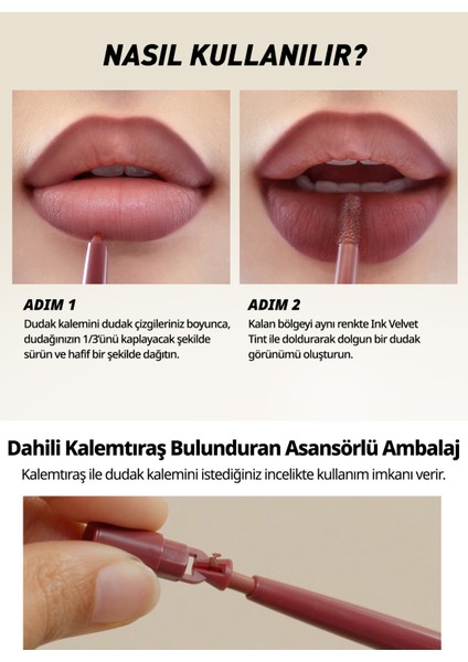 Kadife Bitiş Sunan, Yoğun Pigmentli Dudak Kalemi PERIPERA Ink Velvet Lip Liner (04 Milky Brown)