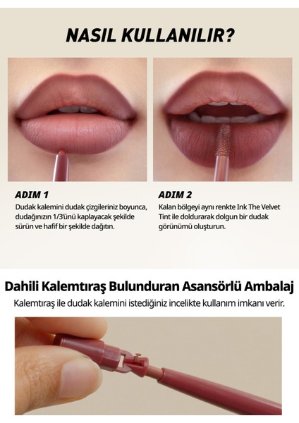 Kadife Bitiş Sunan, Yoğun Pigmentli Dudak Kalemi PERIPERA Ink Velvet Lip Liner (03 Soft Pink)