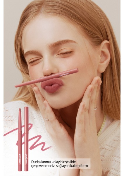 Kadife Bitiş Sunan, Yoğun Pigmentli Dudak Kalemi PERIPERA Ink Velvet Lip Liner (03 Soft Pink)