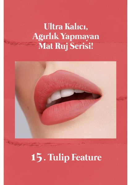 Mat Bitişli ve Uzun Süre Kalıcı Stick Ruj PERIPERA Ink Mood Matte Stick (15 Tulip Feature)