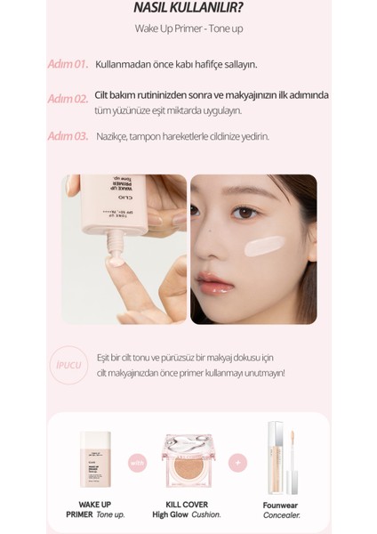 Uzun Süre Kalıcı Ton Eşitleyici Görünüm Sunan Makyaj Bazı CLIO Wake Up Primer Tone Up