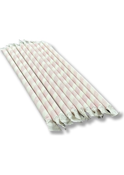 Kağıt Kaplı Kırmızı Beyaz Kağıt Pipet 100 adet