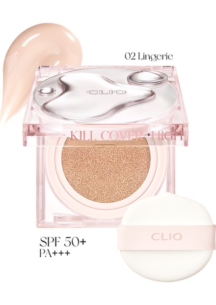 Yoğun Nem ve Parlaklık Sağlayan Cushion CLIO Kill Cover High-Glow Cushion SPF50+ PA++++ (2 Lingerie)