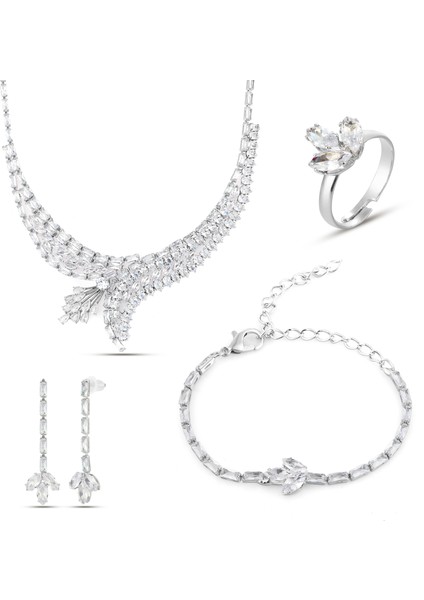 Gümüş Kaplama Taşlı Tasarım Takı Seti PS3609