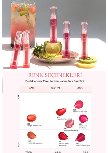 Blur Efekti Sunan Tint CLIO Pure Blur Tint (03 Downy And Pink Peach) (Dive Fruits Tea Ade)