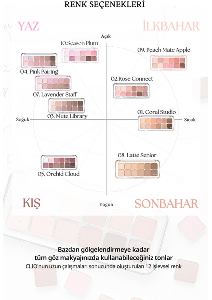 Hafif Dokulu Yoğun Renklere Sahip Göz Farı Paleti CLIO Pro Eye Palette Air (01 Coral Studio)