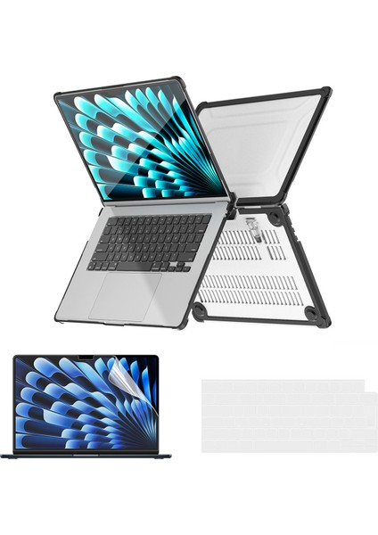 Macbook Air 15 INÇ(2023)A2941(AB Versiyonu)Çizilmez Dizüstü Bilgisayar Kılıfı ve Kickstand-Siyah Için Ince Sert Pc Kılıfı (Yurt Dışından)