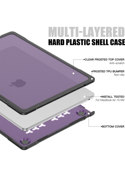 Macbook Air 15 INÇ(2023)M2 A2941/(2024)A3114 M3 Sailor Serisi Laptop Çantası Pc + Tpu Çizilmez Dizüstü Bilgisayar Kapağı-Şeffaf Mor (Yurt Dışından)