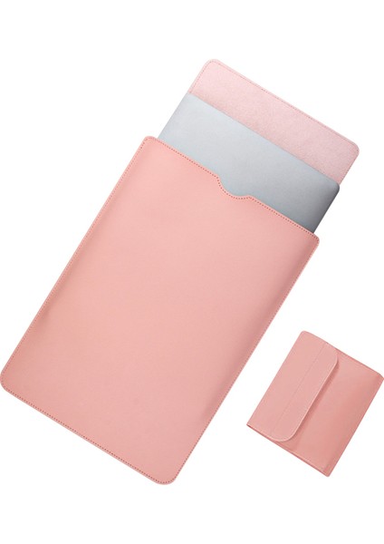 15-16 Inç Laptop Çantası Ultra Ince Pu Deri Notebook Kılıfı+Küçük Çanta-Süt Çay Pembesi (Yurt Dışından)