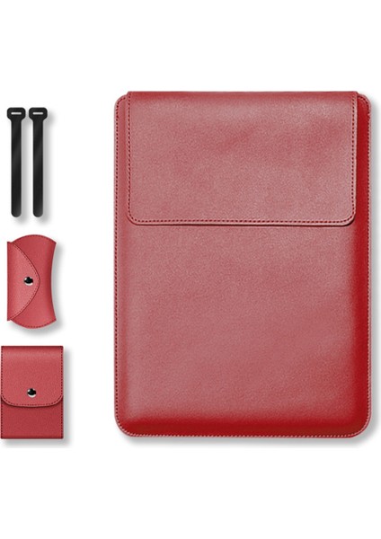 15 Inç/15.6 Inç Dizüstü Bilgisayar Saklama Çantası Pu Deri Çok Fonksiyonlu Mouse Pad Dizüstü Bilgisayar Kol Seti-Kırmızı (Yurt Dışından)