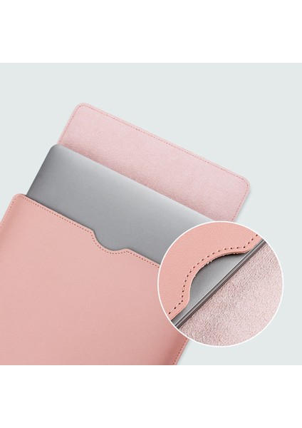 15-16 Inç Laptop Çantası Ultra Ince Pu Deri Notebook Kılıfı+Küçük Çanta-Süt Çay Pembesi (Yurt Dışından)