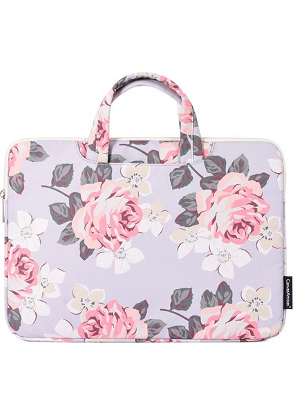 Canvasartısan H40-B01 Laptop Kılıfı 14 Inç Gül Desen Baskılı Laptop Taşıma Çantası Dış Kılıflı Koruyucu Bilgisayar Çantası-Gri (Yurt Dışından)