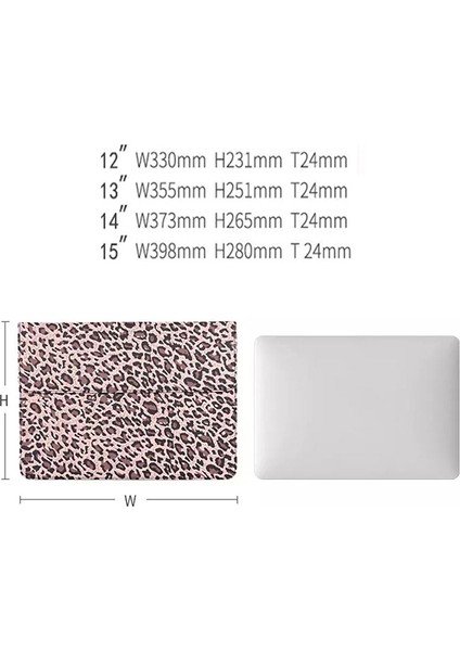 Canvasartısan E31-01 Leopar Baskılı Moda Dizüstü Bilgisayar Kılıfı Pu Deri Manyetik Kapaklı Zarf Dizüstü Bilgisayar Çantası-Pembe/15 Inç (Yurt Dışından)