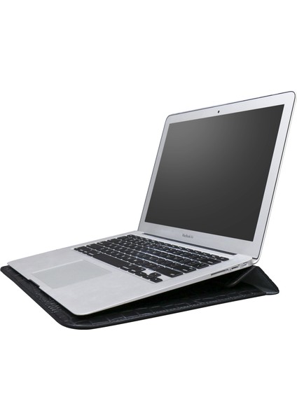 11-12 Inç Dizüstü Bilgisayar Kılıfı Pu Deri Timsah Doku Standı Laptop Çantası Çanta-Siyah (Yurt Dışından)