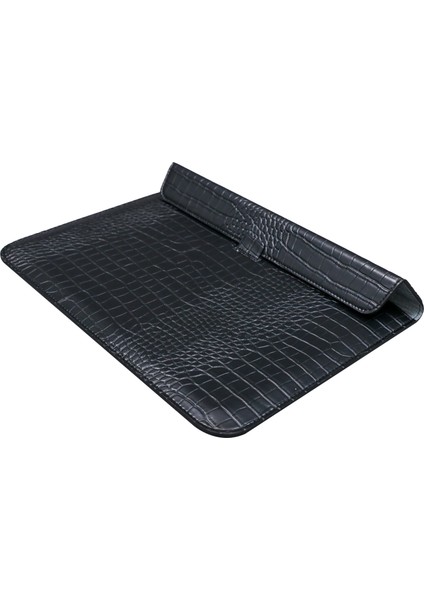 11-12 Inç Dizüstü Bilgisayar Kılıfı Pu Deri Timsah Doku Standı Laptop Çantası Çanta-Siyah (Yurt Dışından)