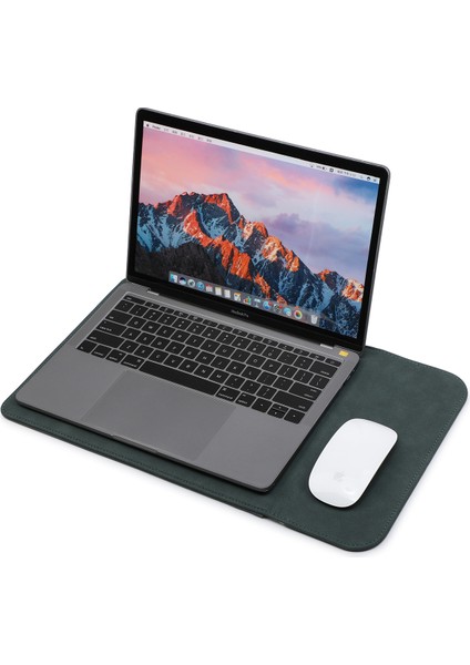 Mat Dizüstü Koruyucu Çanta Manyetik Kapaklı Dizüstü Bilgisayar Kılıfı Için MacBook Lenovo Hp 13.3-14 Inç Dizüstü Bilgisayar-Siyahımsı Yeşil (Yurt Dışından)