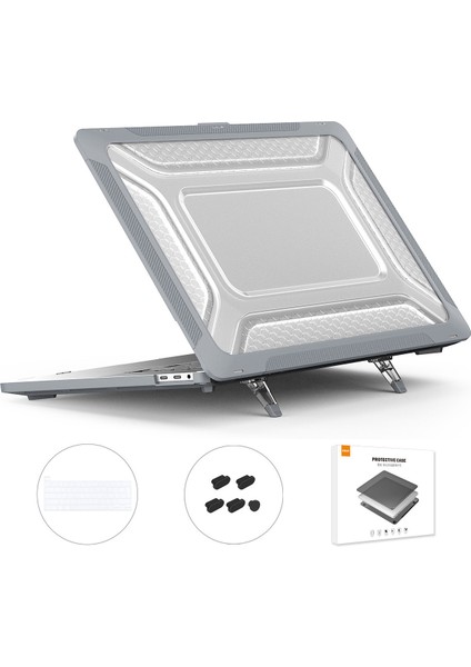 MacBook Pro 16 Inç (2019) A2141 (Ab Versiyonu) Sert Pc Şok Emici Kapak Kickstand Koruyucu Dizüstü Bilgisayar Kılıfı Kabuk, Tpu Klavye Filmi + Toz Önleyici Fişler-Gri (Yurt Dışından)