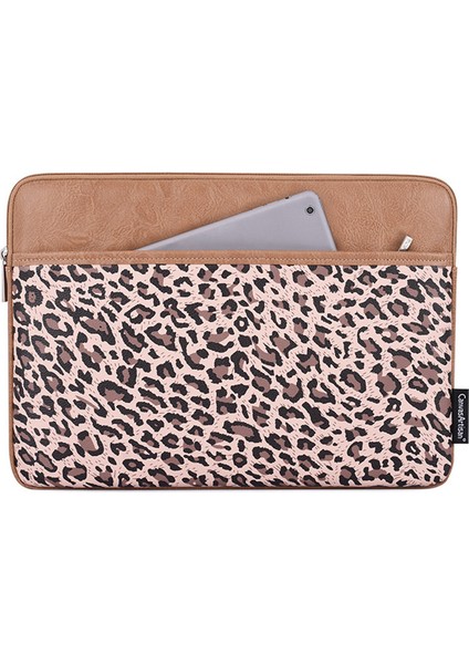 Canvasartısan G31-36 11 Inç Dizüstü Bilgisayar Yumuşak Astar Taşıma Çantası Leopar Baskı Pu Deri Defter Koruyucu Kılıf-Haki (Yurt Dışından)