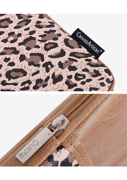 Canvasartısan G31-36 11 Inç Dizüstü Bilgisayar Yumuşak Astar Taşıma Çantası Leopar Baskı Pu Deri Defter Koruyucu Kılıf-Haki (Yurt Dışından)