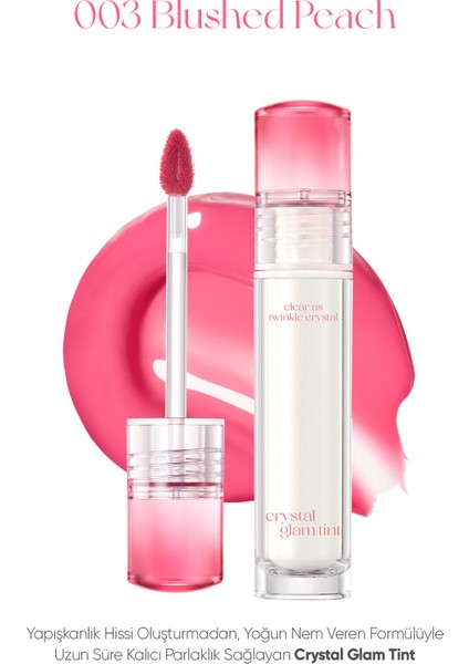 Yapışkanlık Hissi Vermeyen Yoğun Işıltılı Tint CLIO Crystal Glam Tint (03 Blushed Peach)