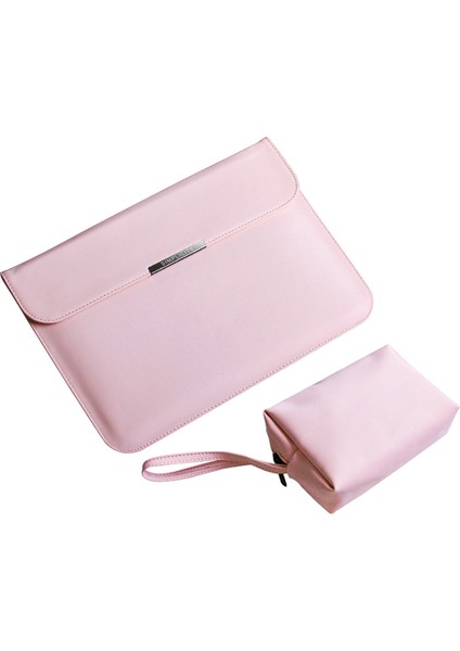 16 Inç Yatay Laptop Çantası Pu Deri Yumuşak Astarlı Dizüstü Bilgisayar Kılıfı + Küçük Çanta-Pembe (Yurt Dışından)
