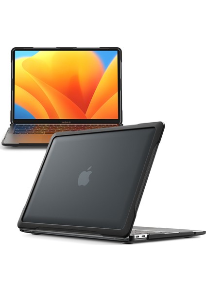 MacBook Air 13 INÇ(2018)A1932 /(2020)A2337 M1 A2179 Darbeye Dayanıklı Pc + Tpu Kapak Anti-Düşme Laptop Kılıfı-Şeffaf Siyah (Yurt Dışından)