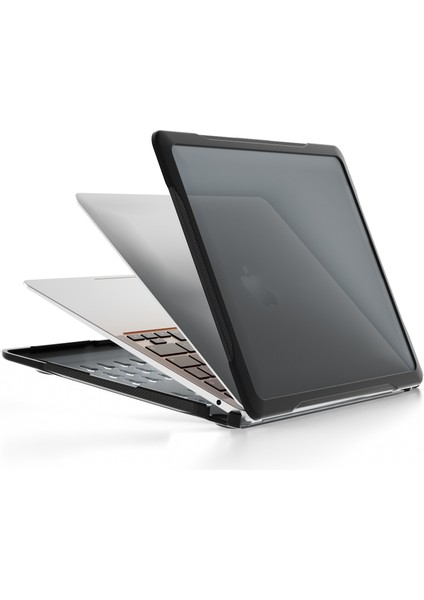 MacBook Air 13 INÇ(2018)A1932 /(2020)A2337 M1 A2179 Darbeye Dayanıklı Pc + Tpu Kapak Anti-Düşme Laptop Kılıfı-Şeffaf Siyah (Yurt Dışından)