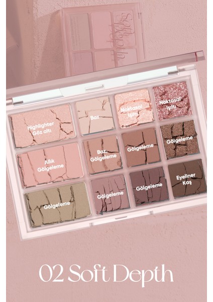 Çok Amaçlı Kullanıma Uygun, Yoğun Pigmentli Far Paleti CLIO Shade & Shadow Palette 02 Soft Depth