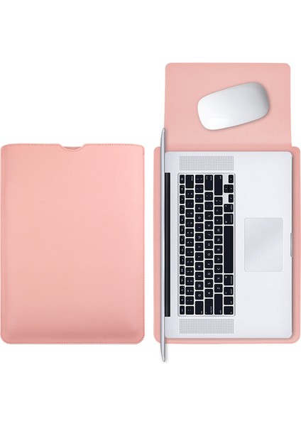 13 Inç Pu Deri Laptop Çantası Ultra Ince Taşıma Çantası+Küçük Çanta-Pembe (Yurt Dışından)