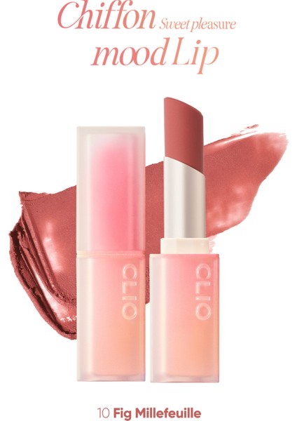 Yumuşak Dokulu, Hafif Mat Görünüm Sunan Ruj CLIO Chiffon Mood Lip (10 Fig Millefeuille)