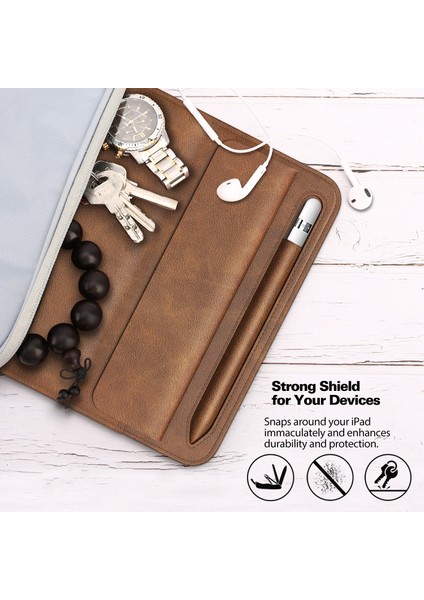 A08 iPad 9.7/10.2/10.5/11-Inç Taşınabilir Pu Deri Kol Tablet Standı Drop-Proof Çanta Kalem Yuvası-Siyah (Yurt Dışından)