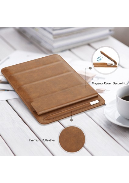A08 iPad 9.7/10.2/10.5/11-Inç Taşınabilir Pu Deri Kol Tablet Standı Drop-Proof Çanta Kalem Yuvası-Siyah (Yurt Dışından)