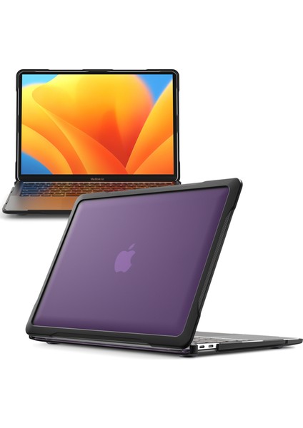 MacBook Air 13 INÇ(2018)A1932 /(2020)A2337 M1 A2179 Darbeye Dayanıklı Pc + Tpu Kapak Anti-Drop Laptop Kılıfı-Şeffaf Mor (Yurt Dışından)