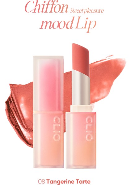 Yumuşak Dokulu, Hafif Mat Görünüm Sunan Ruj CLIO Chiffon Mood Lip ( 08 Tangerine Tarte)