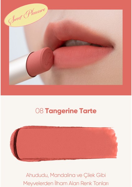 Yumuşak Dokulu, Hafif Mat Görünüm Sunan Ruj CLIO Chiffon Mood Lip ( 08 Tangerine Tarte)