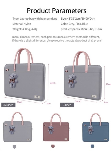 Bubm 14-Inç Ayı Kolyeli Laptop Çantası Çizilmeye Dayanıklı Dayanıklı Taşınabilir Dizüstü Taşıma Çantası-Gri (Yurt Dışından) fırsatları
