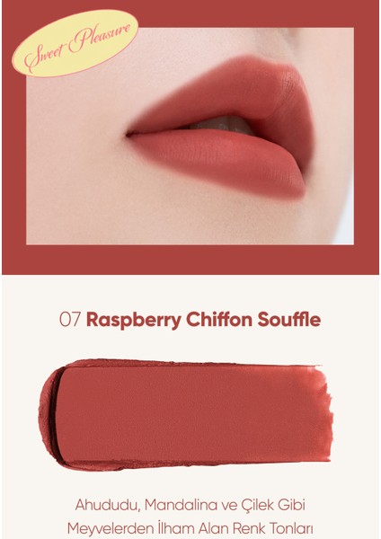 Yumuşak Dokulu, Hafif Mat Görünüm Sunan Ruj CLIO Chiffon Mood Lip (07 Raspberry Chiffon Souffle) fiyatları
