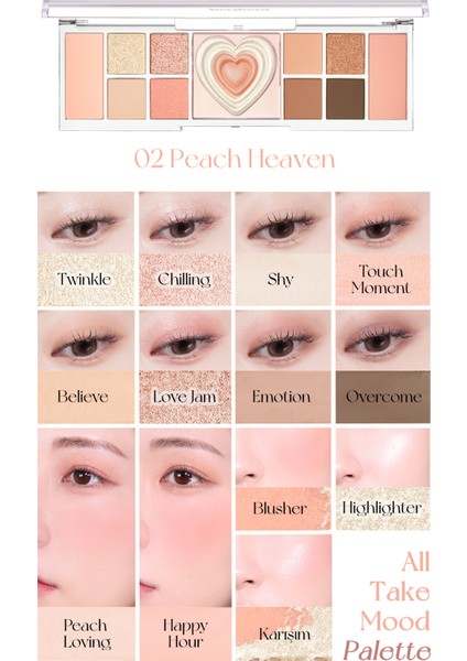 Çok Fonksiyonlu Makyaj Paleti PERIPERA All Take Mood Like Palette (02 Peach Heaven) (Peritage)