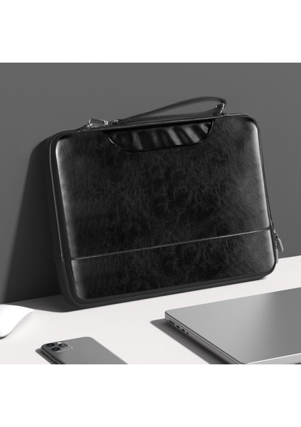15-15.6 Inç Dizüstü Bilgisayar Taşıma Çantası Pu Deri Laptop Çantası-Siyah (Yurt Dışından)